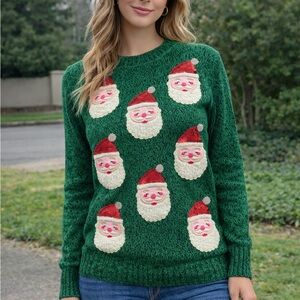 Festive Green Santa Women's Sweater